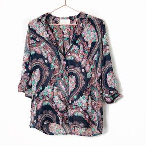 EUC ANGL Liberty Love Paisley Sheer Button Down Top